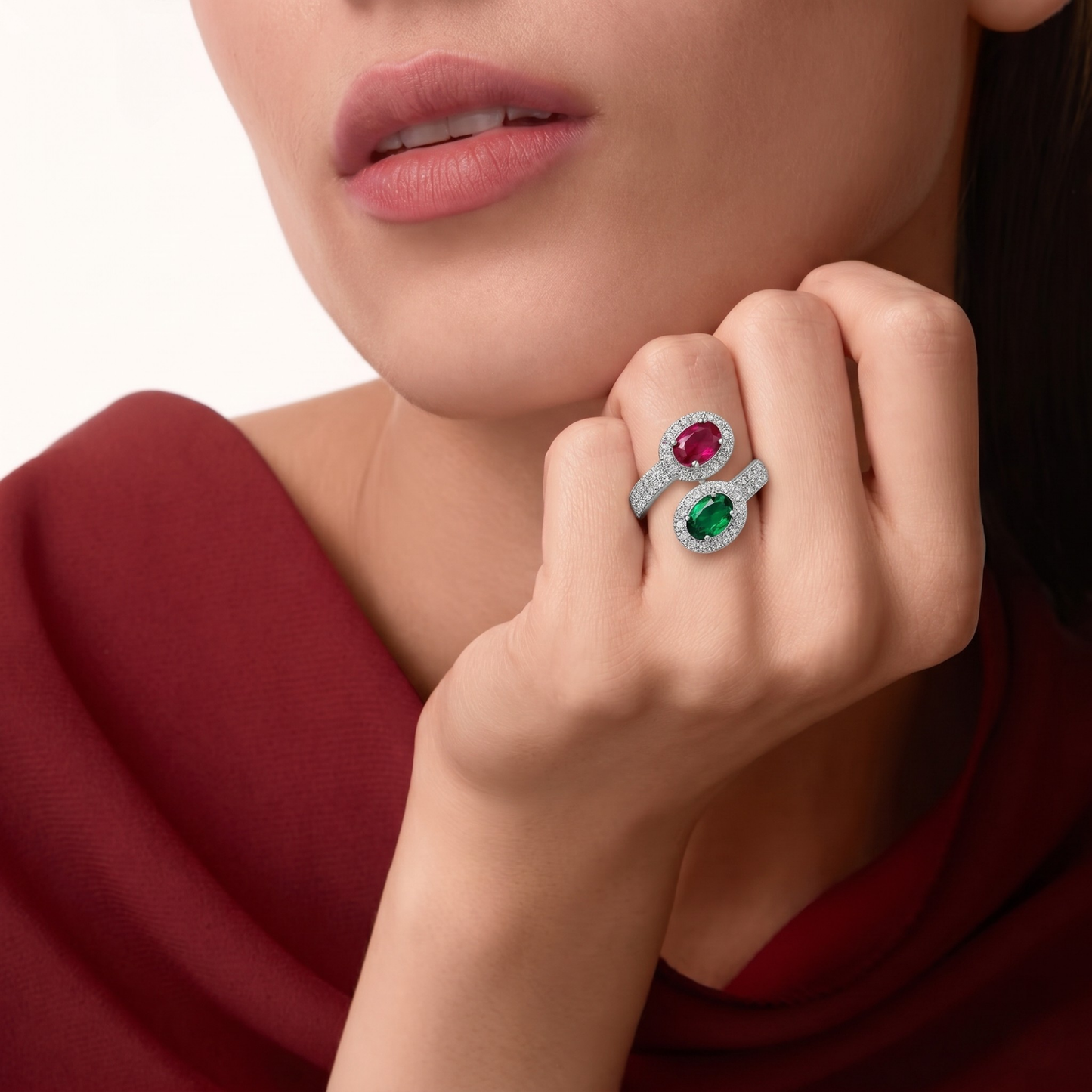 SILVER DOUBLE GEMSTONE ORNATE VINTAGE RING