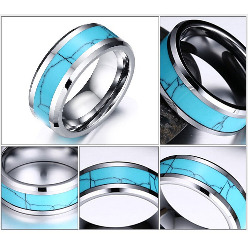 SILVER TURQUOISE INLAY BAND RING