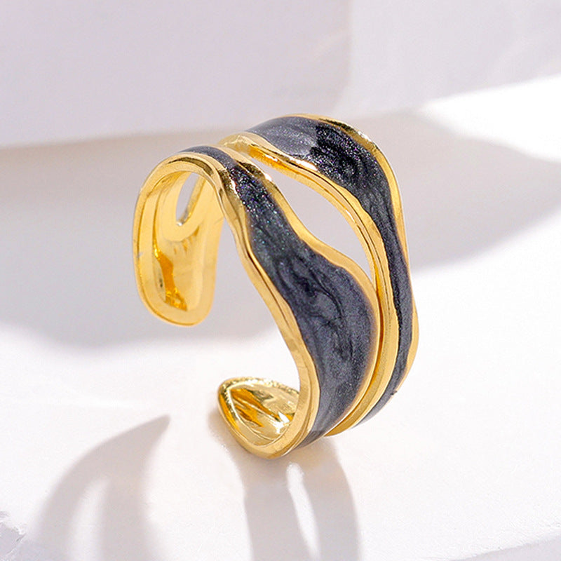 HANDMADE GOLD ENAMEL WAVE RING - (ADJUSTABLE)