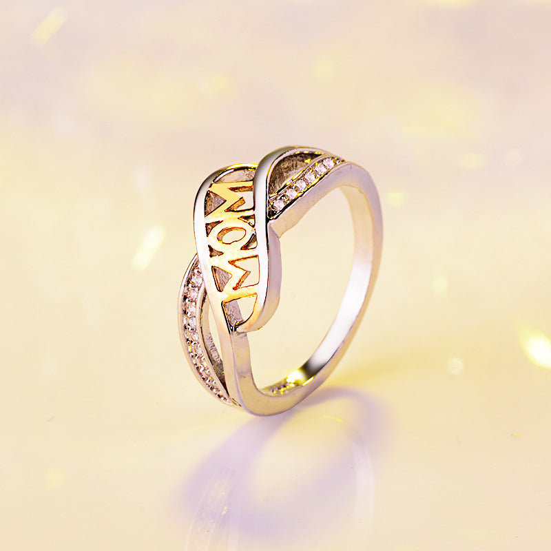 SILVER GOLD TWO TONE "MOM" DIAMOND RING