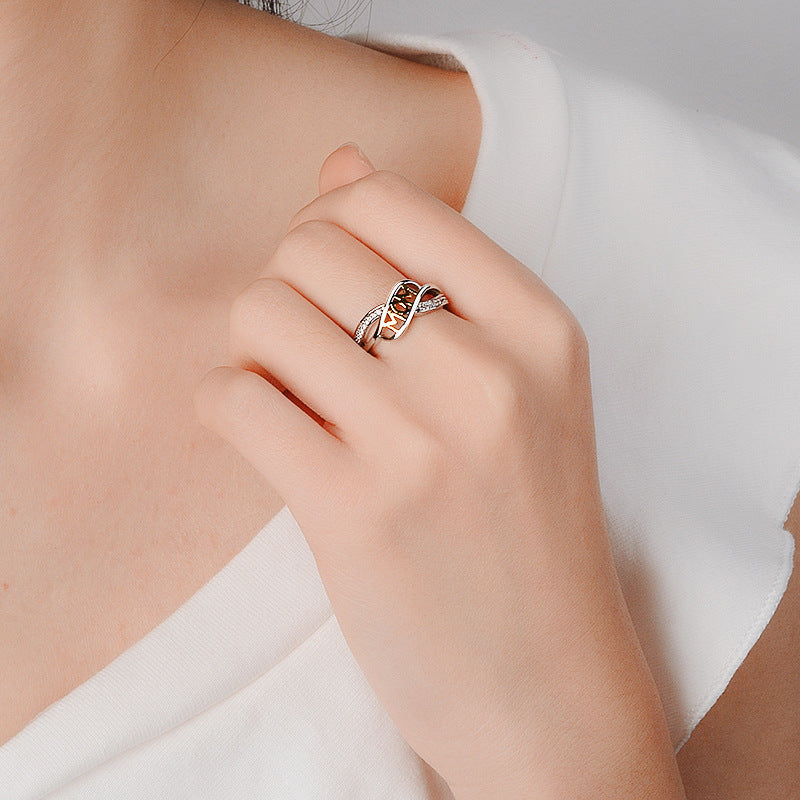 SILVER GOLD TWO TONE "MOM" DIAMOND RING