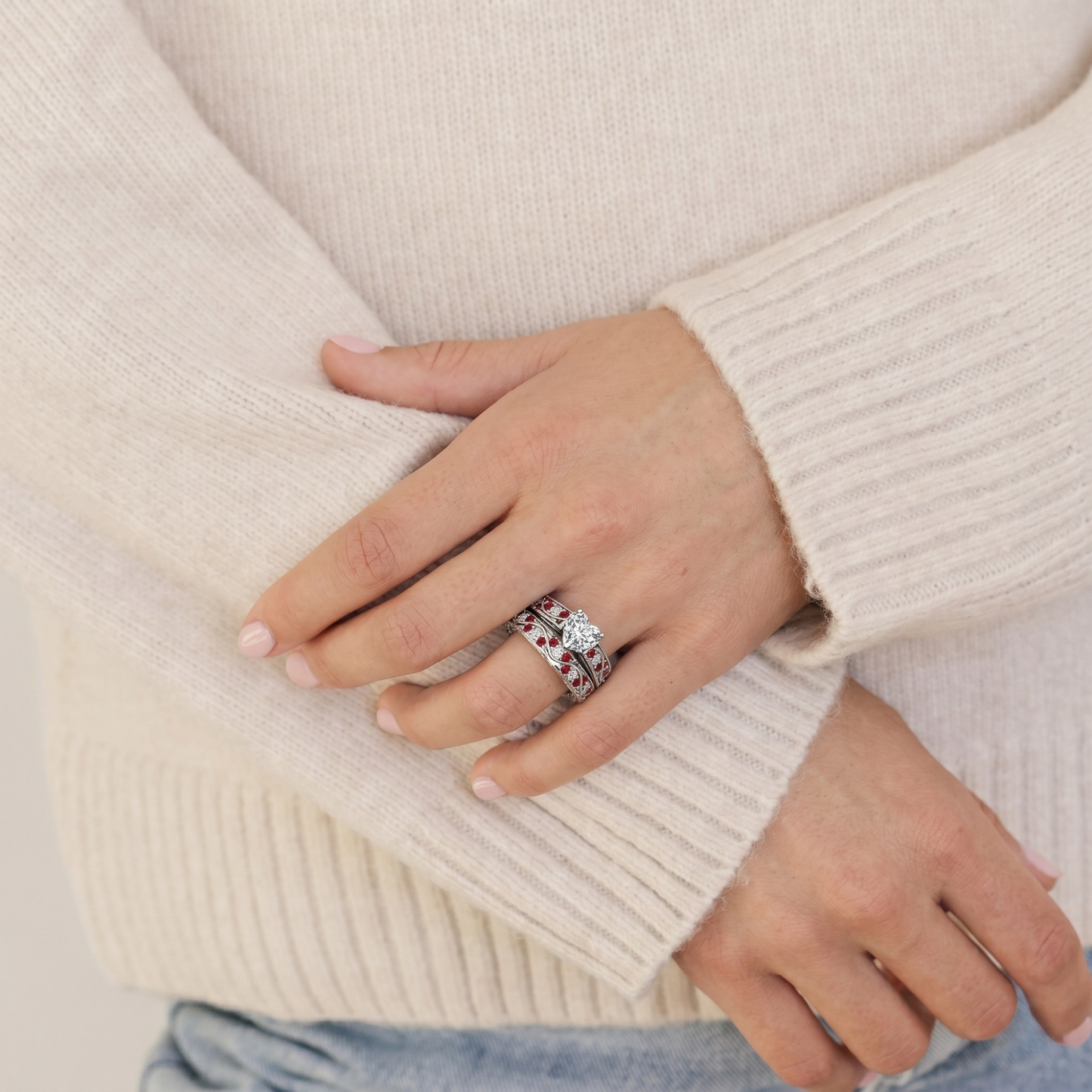 SILVER RUBY HEART VINTAGE RING
