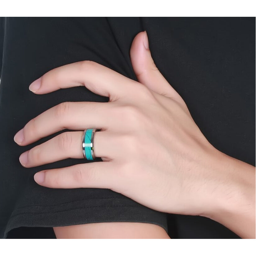 SILVER TURQUOISE INLAY BAND RING