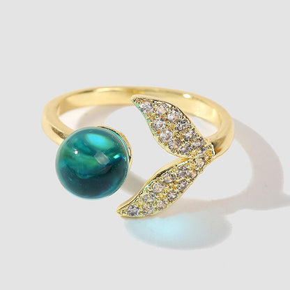 GOLD TURQUOISE MERMAID TAIL RING - (ADJUSTABLE)