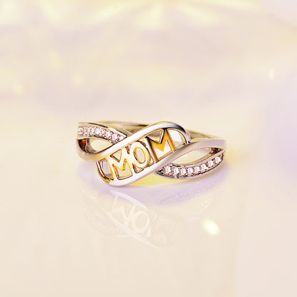 SILVER GOLD TWO TONE "MOM" DIAMOND RING