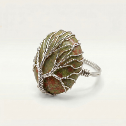 HANDMADE TREE OF LIFE NATURAL STONE RING - (ADJUSTABLE)
