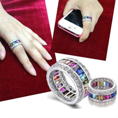 SILVER RAINBOW GEMSTONE WIDE BAND RING