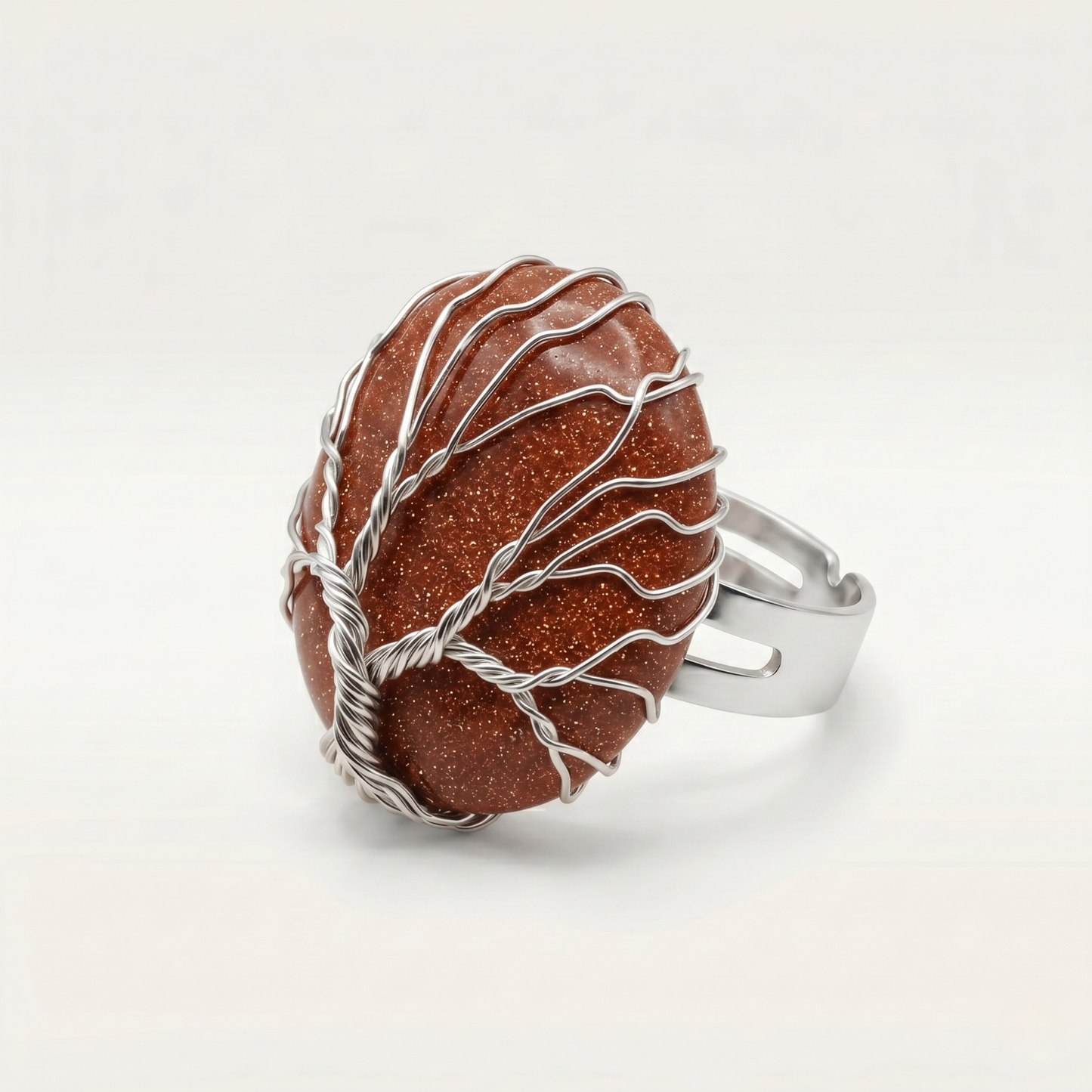 HANDMADE TREE OF LIFE NATURAL STONE RING - (ADJUSTABLE)