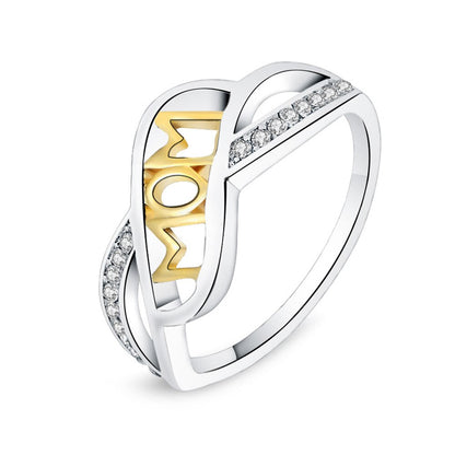 SILVER GOLD TWO TONE "MOM" DIAMOND RING