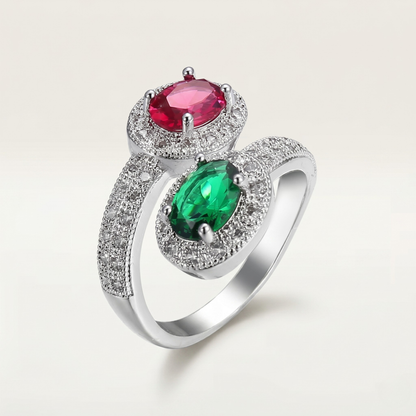 SILVER DOUBLE GEMSTONE ORNATE VINTAGE RING