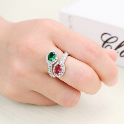 SILVER DOUBLE GEMSTONE ORNATE VINTAGE RING