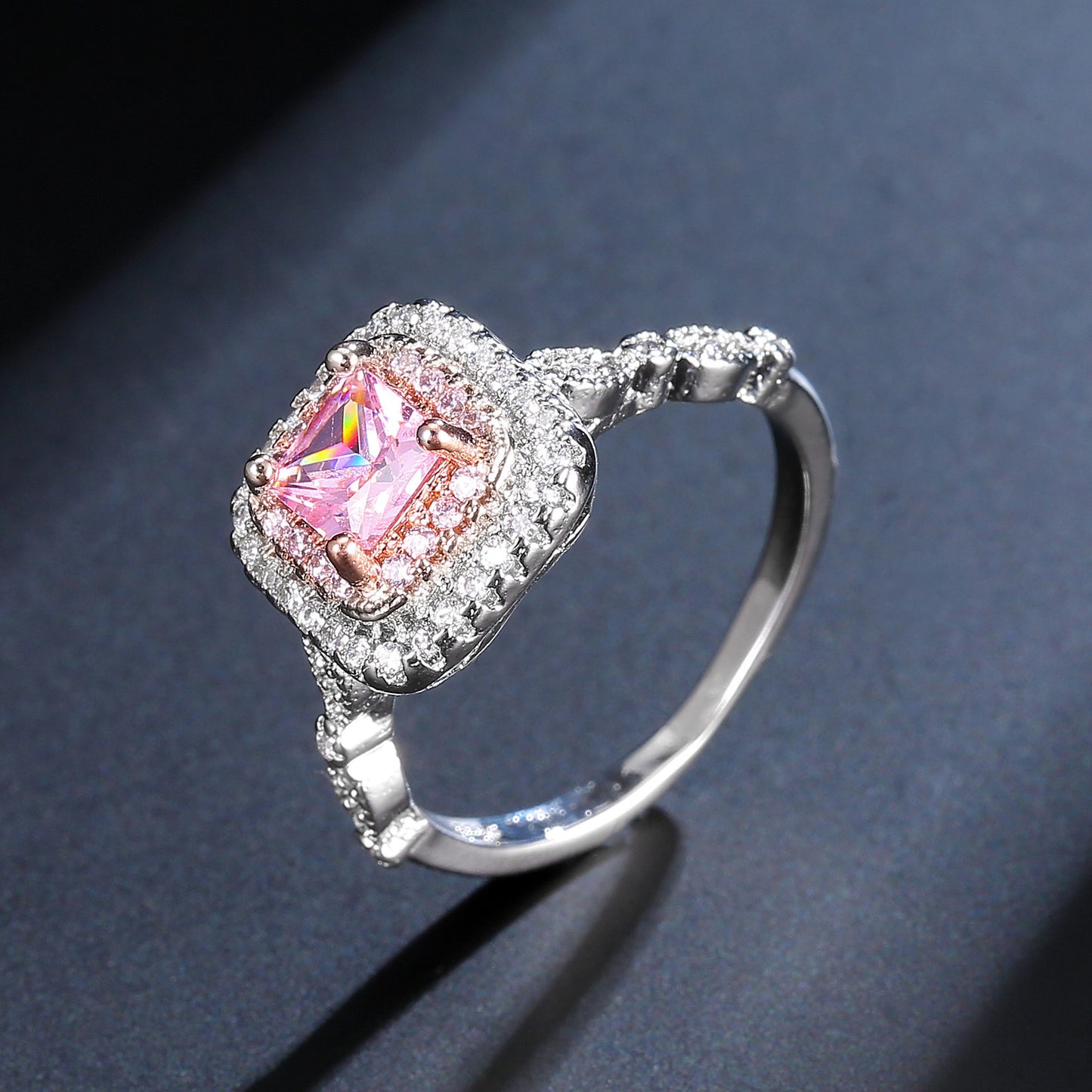 ROSE GOLD PINK DIAMOND CUSHION HALO RING