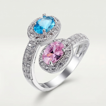 SILVER DOUBLE GEMSTONE ORNATE VINTAGE RING