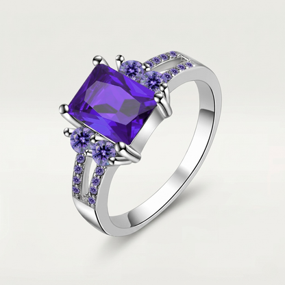 SILVER AMETHYST EMERALD CUT VINTAGE RING