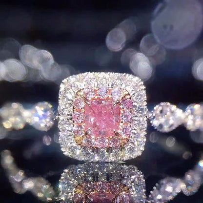 ROSE GOLD PINK DIAMOND CUSHION HALO RING