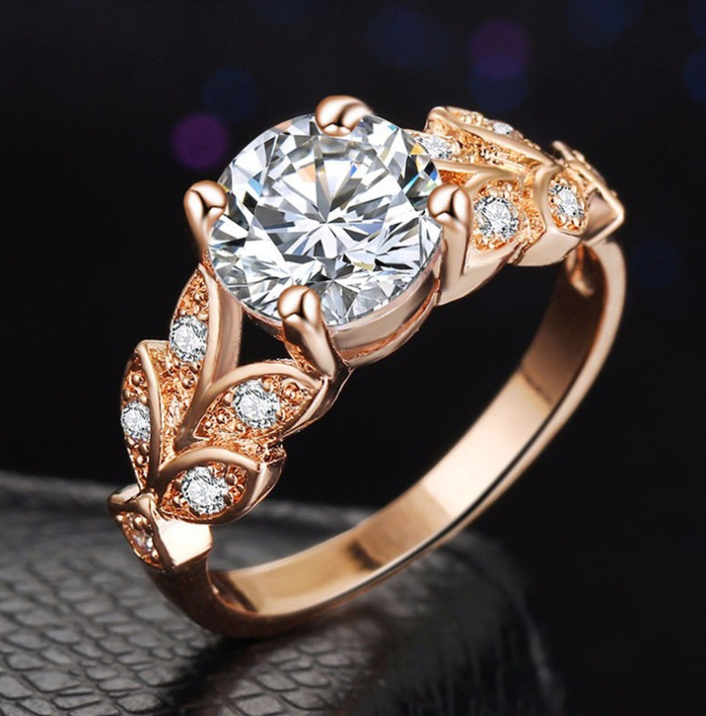 ROSE GOLD DIAMOND LEAF VINTAGE RING