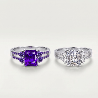 SILVER AMETHYST EMERALD CUT VINTAGE RING