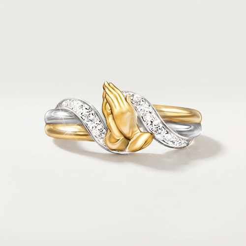 GOLD SILVER TWO TONE PRAYER HANDS RING