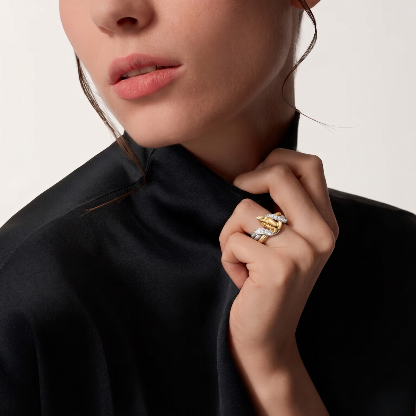 GOLD SILVER TWO TONE PRAYER HANDS RING