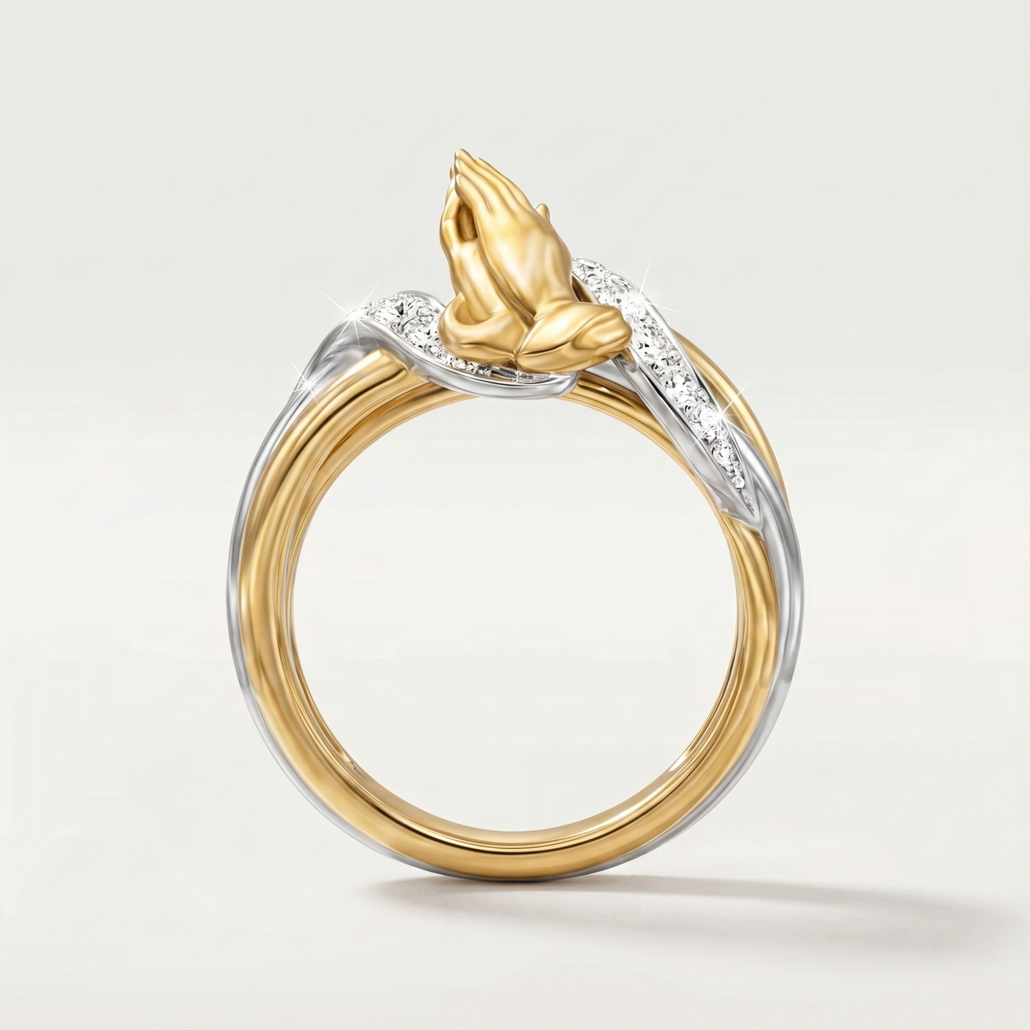 GOLD SILVER TWO TONE PRAYER HANDS RING