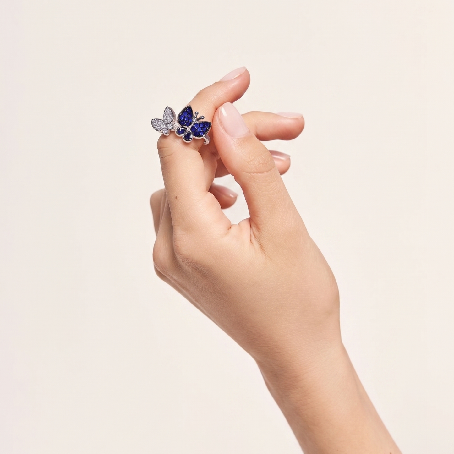 SILVER SAPPHIRE BUTTERFLY RING