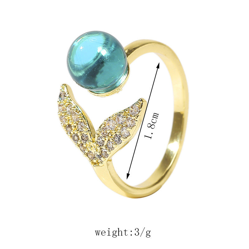 GOLD TURQUOISE MERMAID TAIL RING - (ADJUSTABLE)