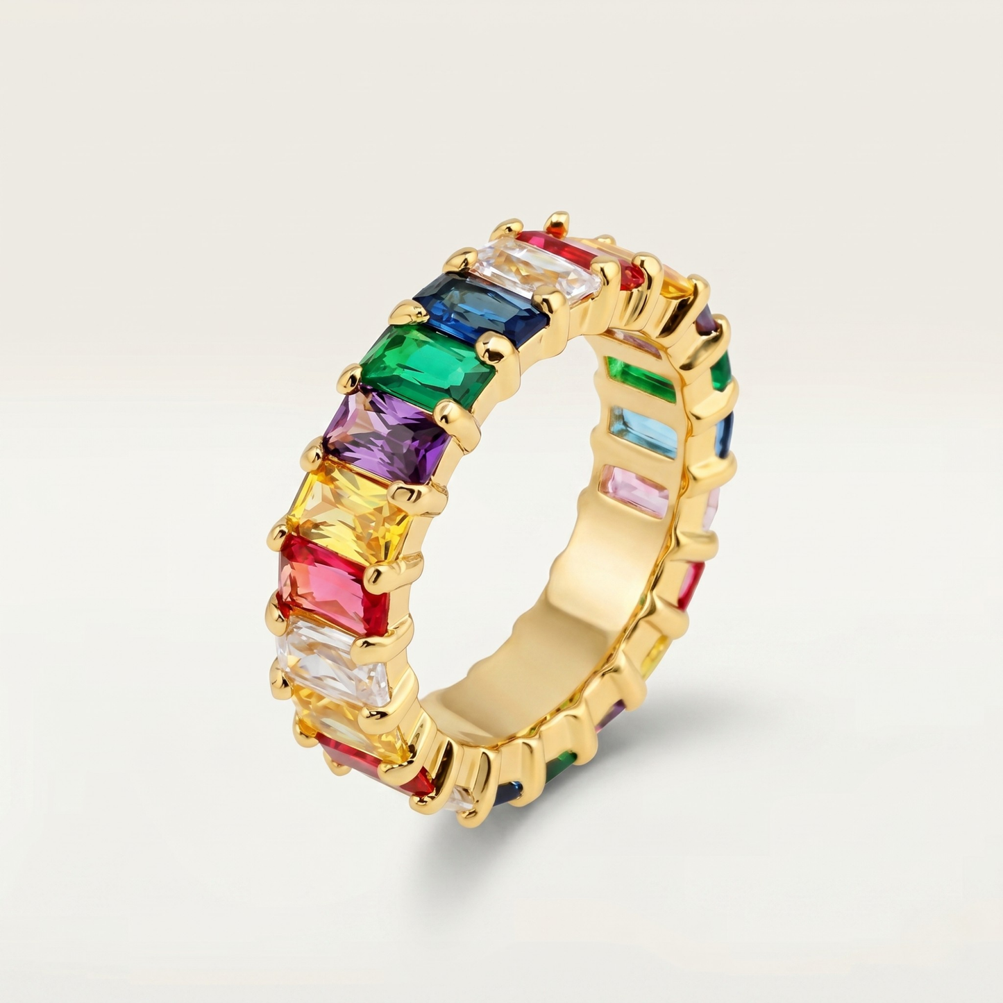 GOLD RAINBOW GEMSTONE ETERNITY BAND RING
