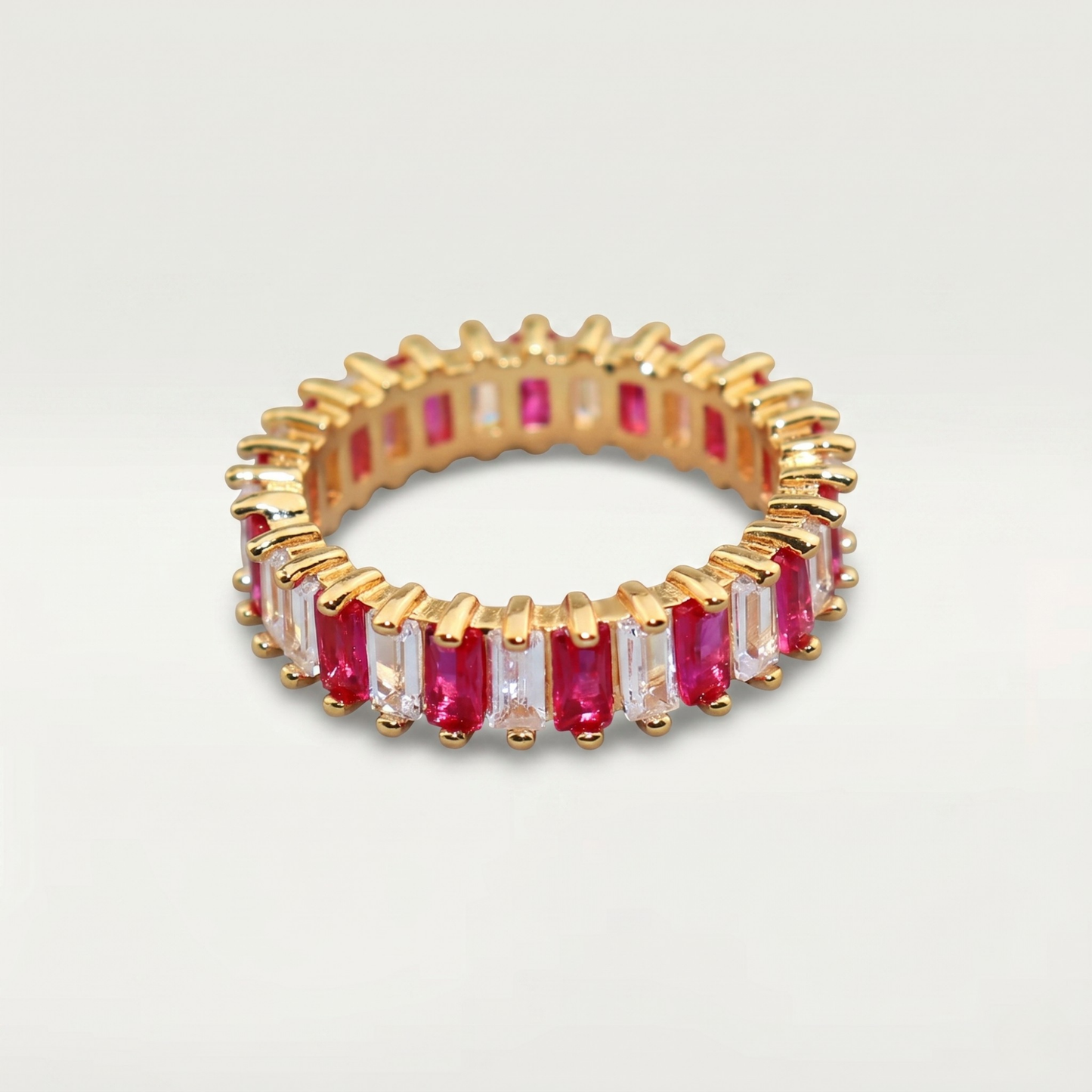 GOLD RAINBOW GEMSTONE ETERNITY BAND RING