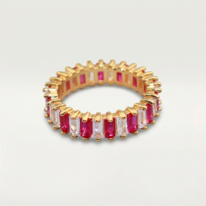GOLD RAINBOW GEMSTONE ETERNITY BAND RING
