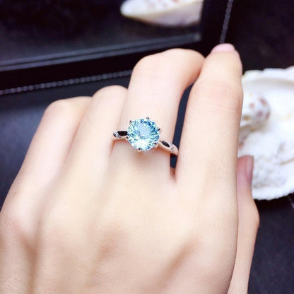 SILVER BLUE TOPAZ SOLITAIRE RING - (ADJUSTABLE)