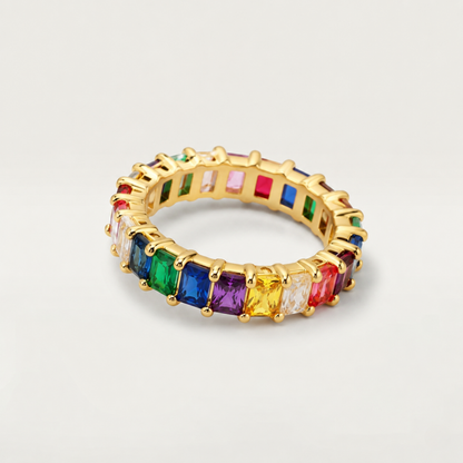 GOLD RAINBOW GEMSTONE ETERNITY BAND RING