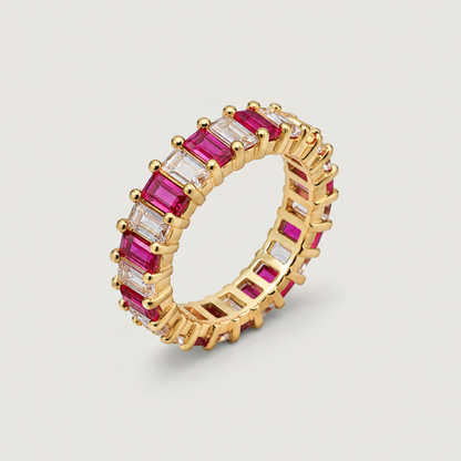 GOLD RAINBOW GEMSTONE ETERNITY BAND RING