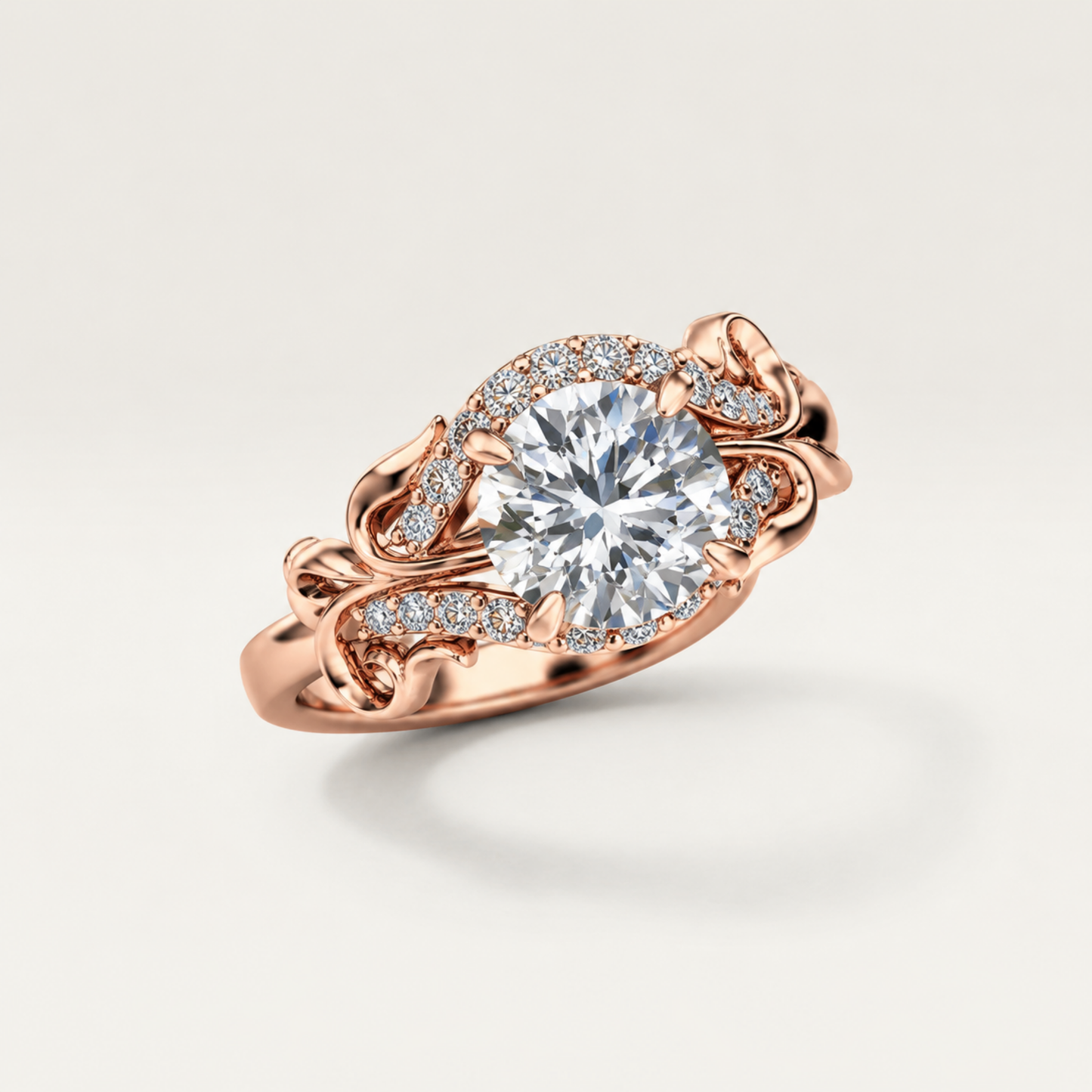 ROSE GOLD DIAMOND FLORAL SCULPTURAL RING