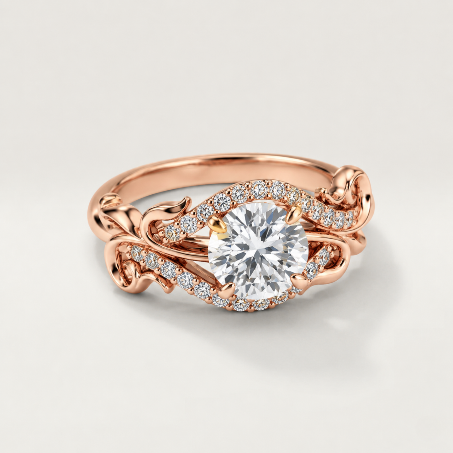 ROSE GOLD DIAMOND FLORAL SCULPTURAL RING