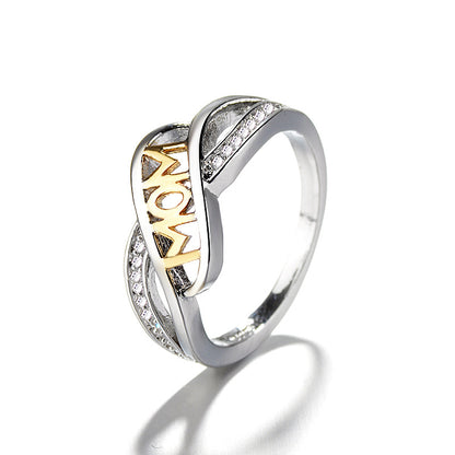 SILVER GOLD TWO TONE "MOM" DIAMOND RING