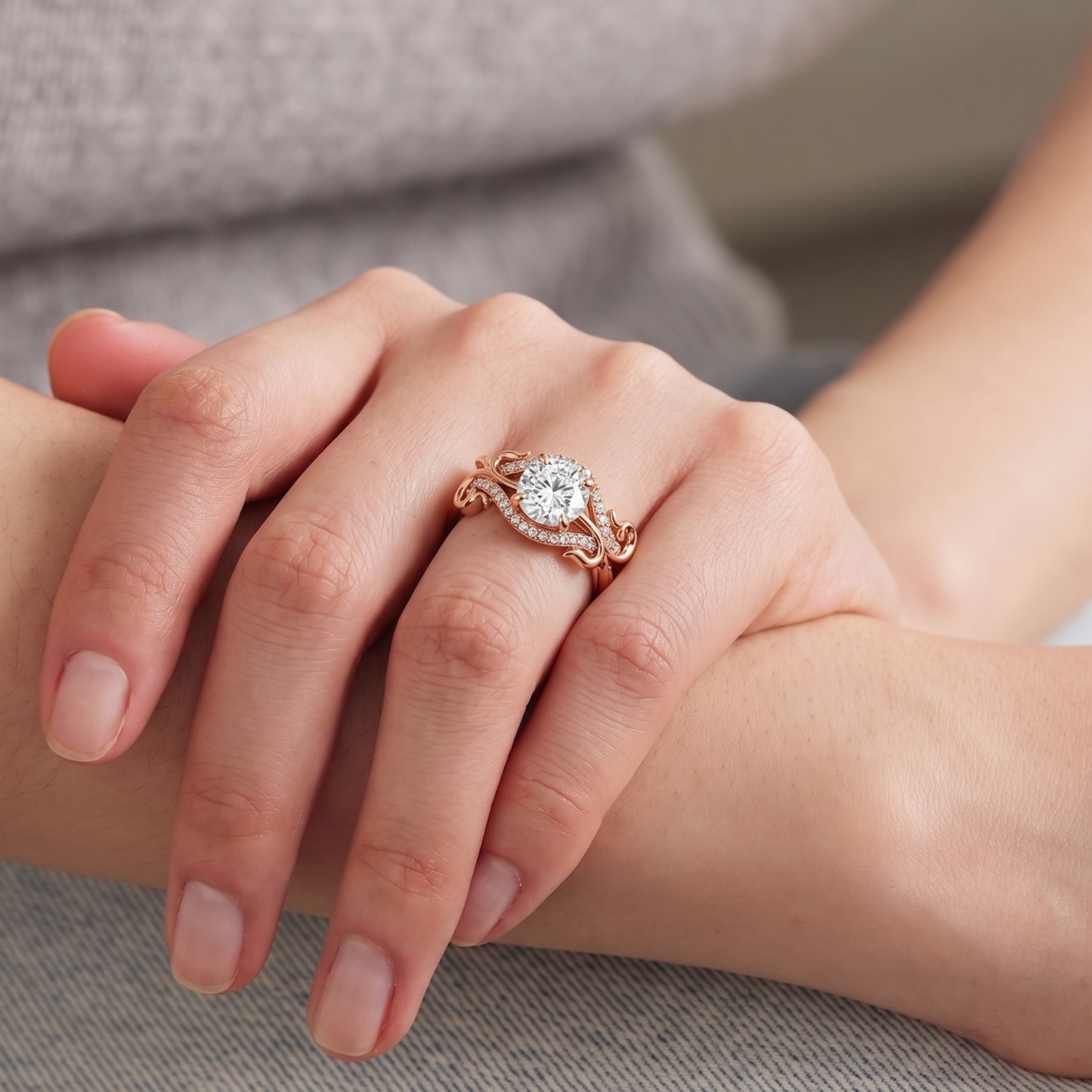 ROSE GOLD DIAMOND FLORAL SCULPTURAL RING