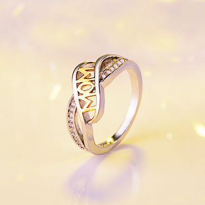 SILVER GOLD TWO TONE "MOM" DIAMOND RING
