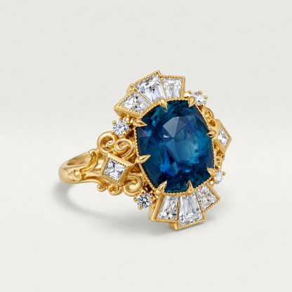 GOLD SAPPHIRE CROWN VINTAGE RING