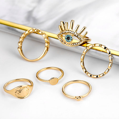 GOLD BOHEMIAN CHARM STACKING RING SET