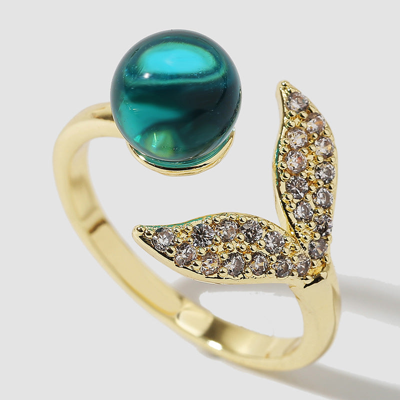 GOLD TURQUOISE MERMAID TAIL RING - (ADJUSTABLE)
