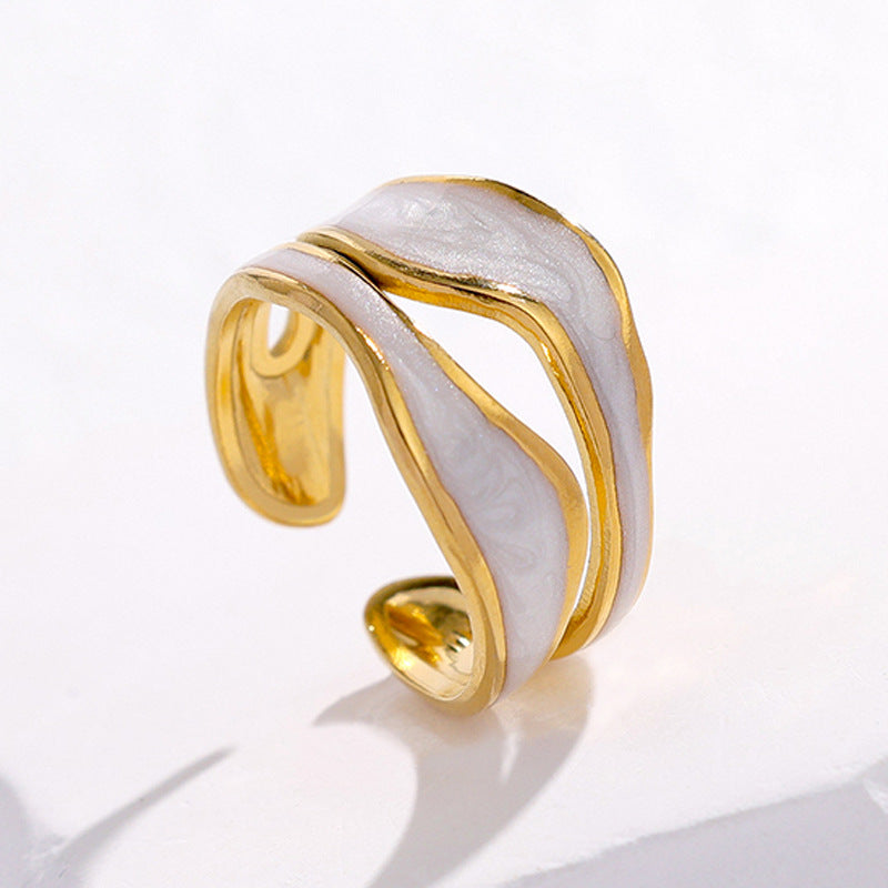 HANDMADE GOLD ENAMEL WAVE RING - (ADJUSTABLE)
