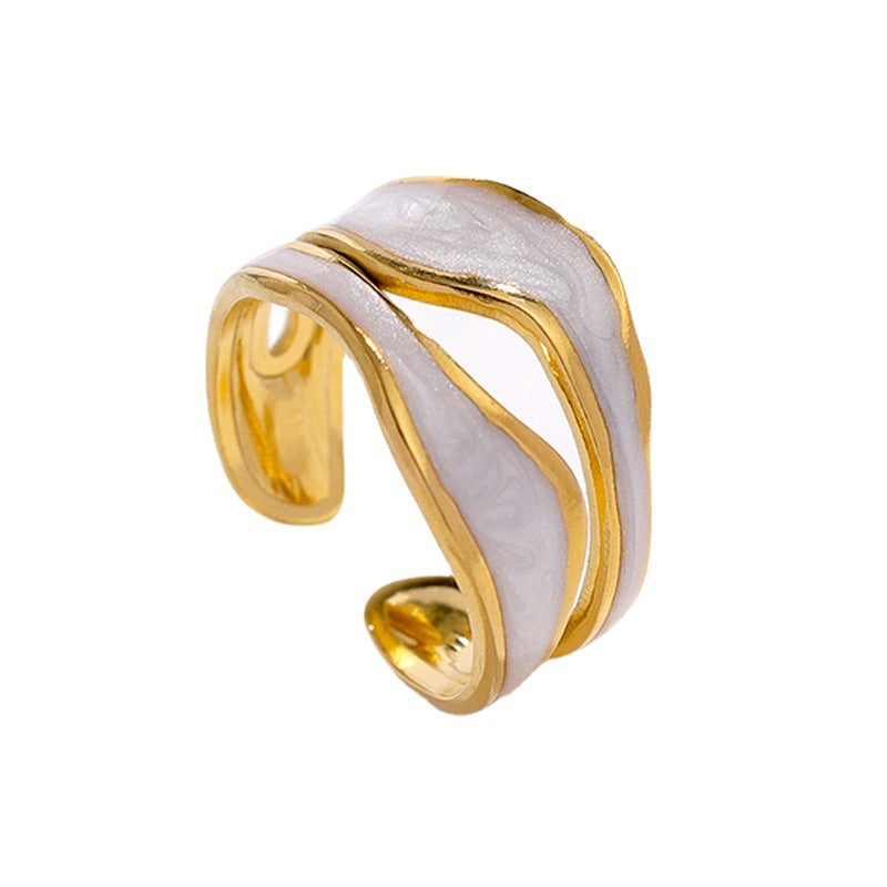 HANDMADE GOLD ENAMEL WAVE RING - (ADJUSTABLE)