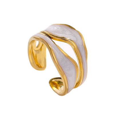 HANDMADE GOLD ENAMEL WAVE RING - (ADJUSTABLE)