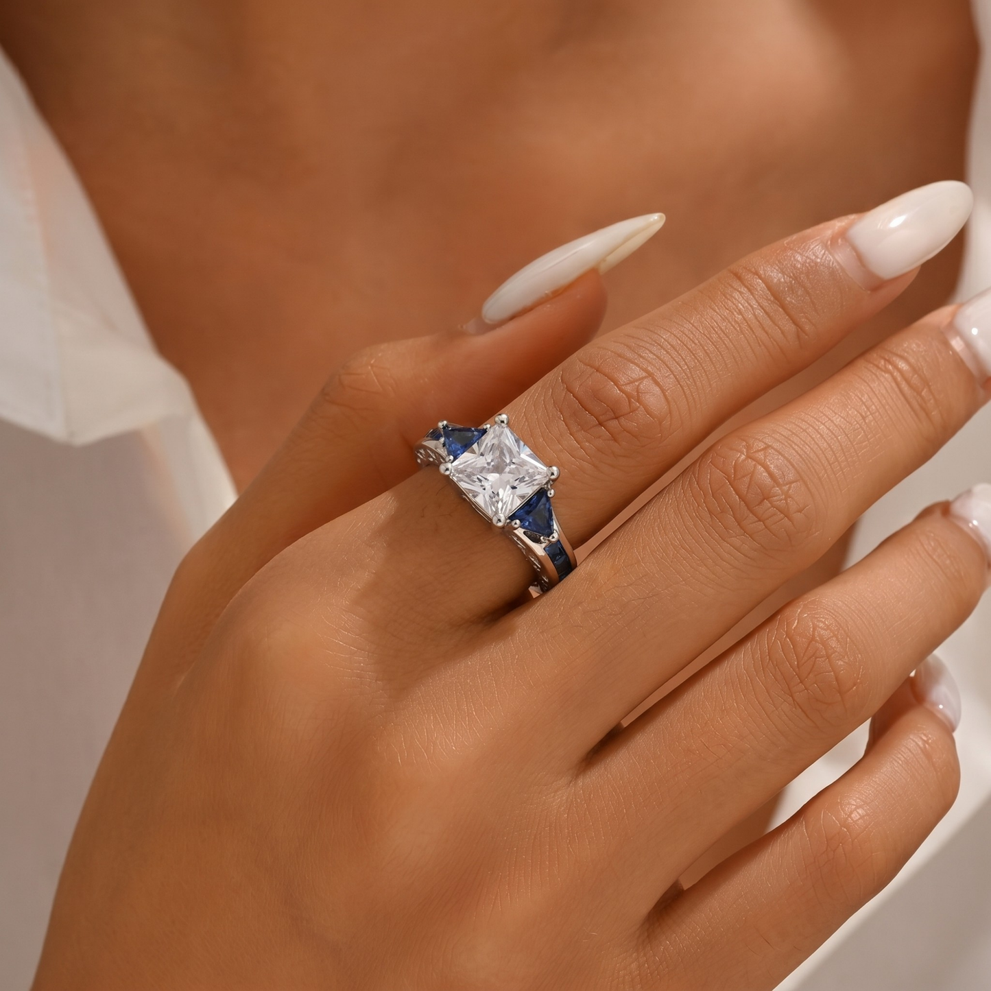 SILVER DIAMOND PRINCESS CUT VINTAGE RING