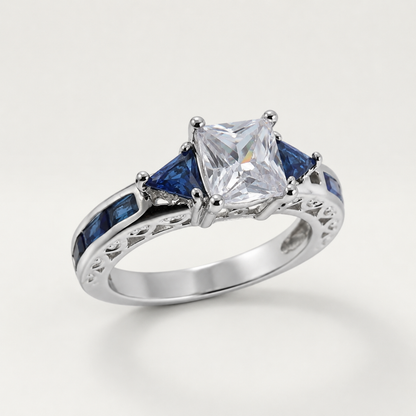 SILVER DIAMOND PRINCESS CUT VINTAGE RING