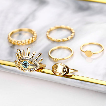 GOLD BOHEMIAN CHARM STACKING RING SET
