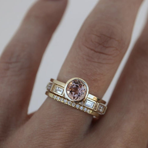 GOLD MORGANITE DAINTY STACKING RING SET
