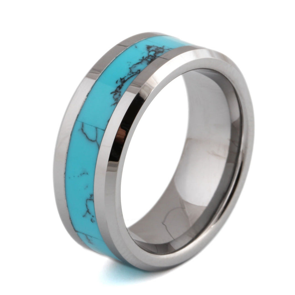 SILVER TURQUOISE INLAY BAND RING