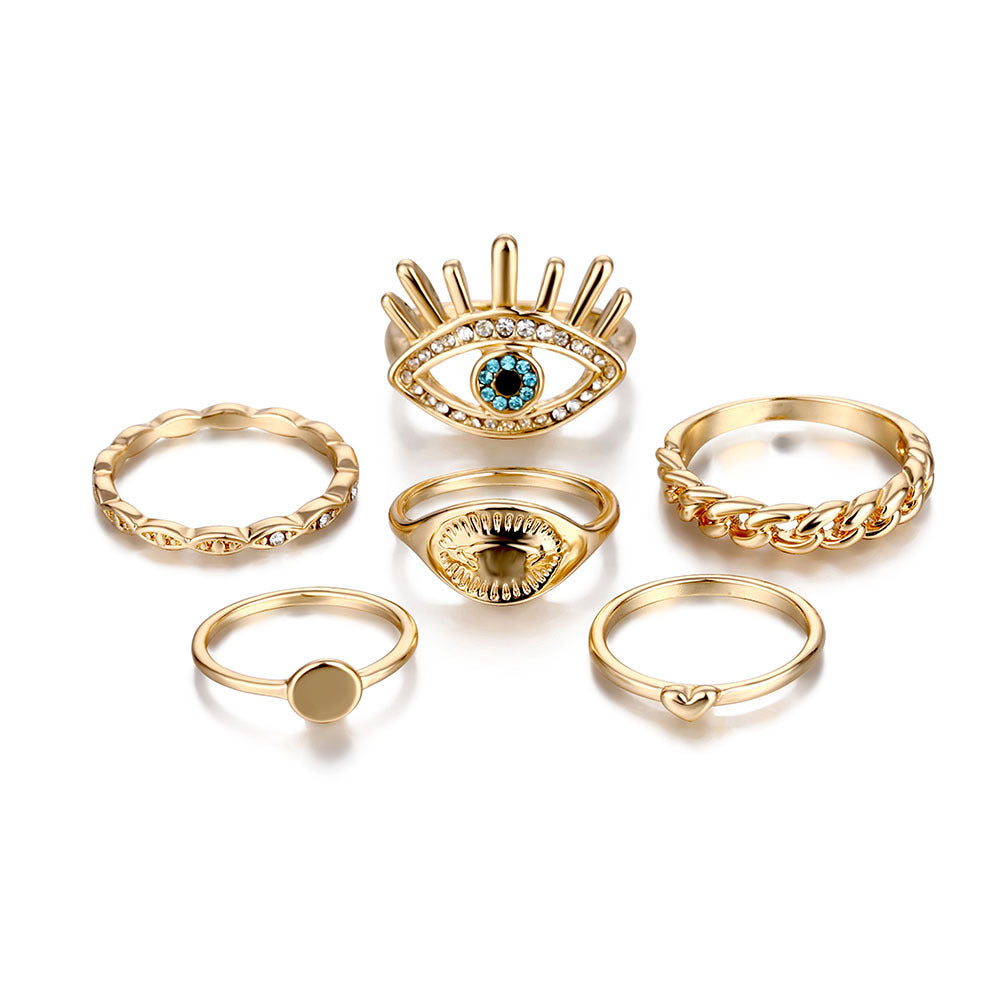GOLD BOHEMIAN CHARM STACKING RING SET