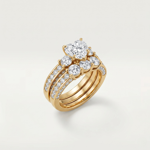 GOLD DIAMOND HEART ORNATE VINTAGE RING